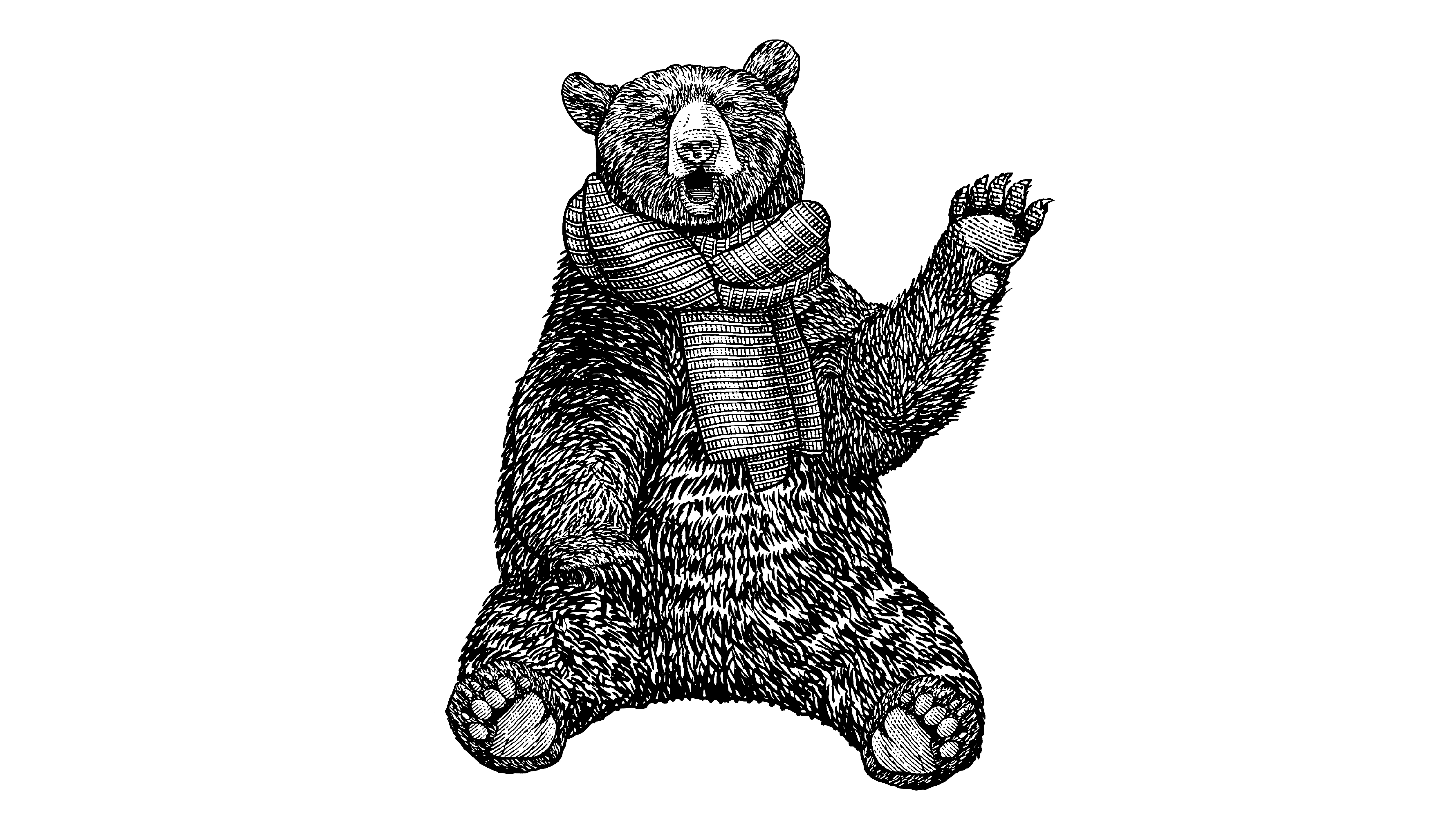 The bear mascot waving his hand